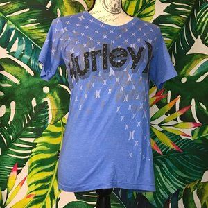 EUC Hurley Womens Small Premium Fit Blue Graphic Textured Logo Blue Summer Tee